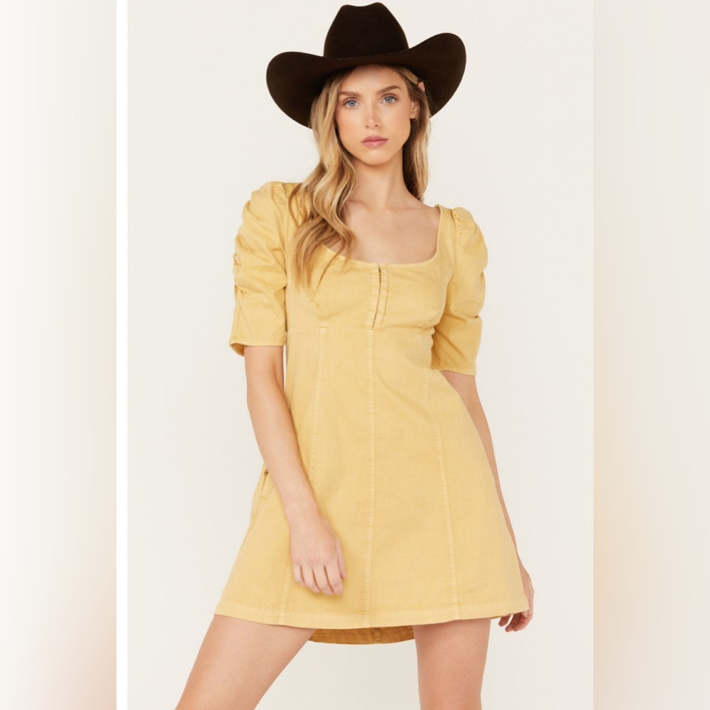 NWT Free People Cheyenne Denim Mini Dress in Ivory Size XS